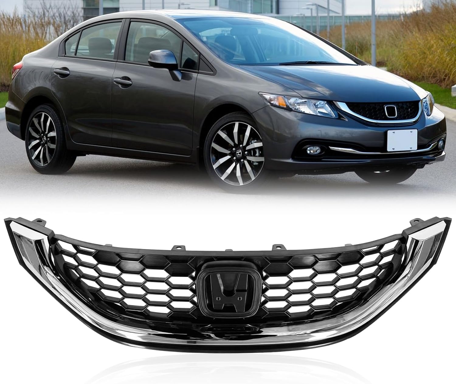 Front Grille w/Chrome Molding For Honda Civic 4 Door Sedan Front Bumper Grille Grill 2013 2014 2015