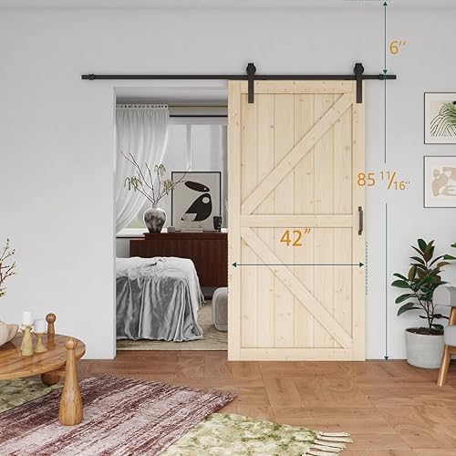 Miniatura 4 de BARNER HOME Puerta corrediza de granero de 72 pulgadas (doble 36 pulgadas) x 84 pulgadas con kit de herrajes para puerta de granero de 6.6 pies y
