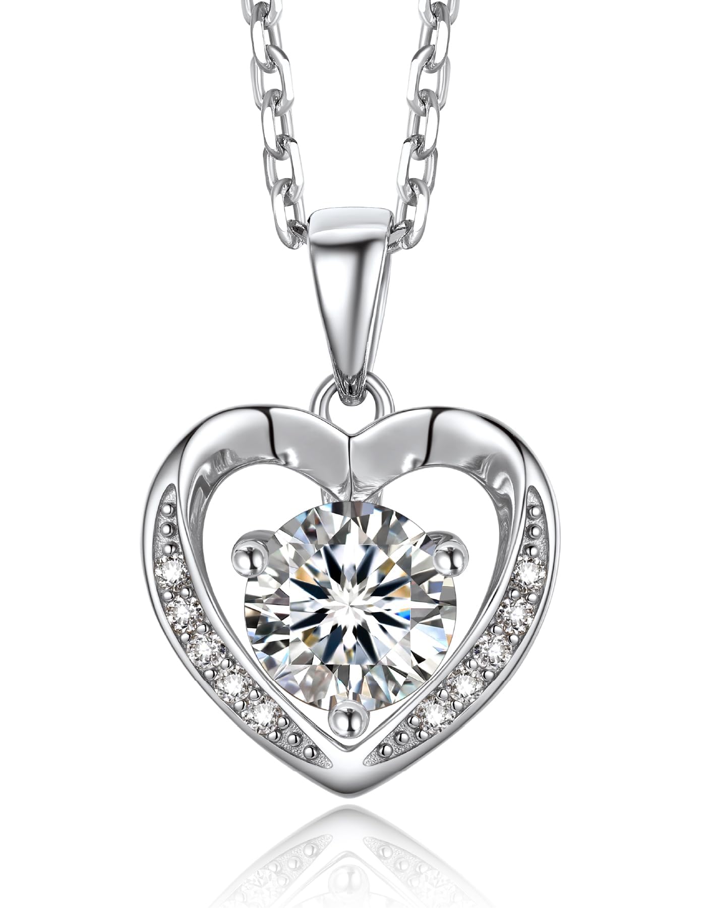 MomentWish Heart Necklace for Women Moissanite, Simulated Diamond, 925 Sterling Silver
