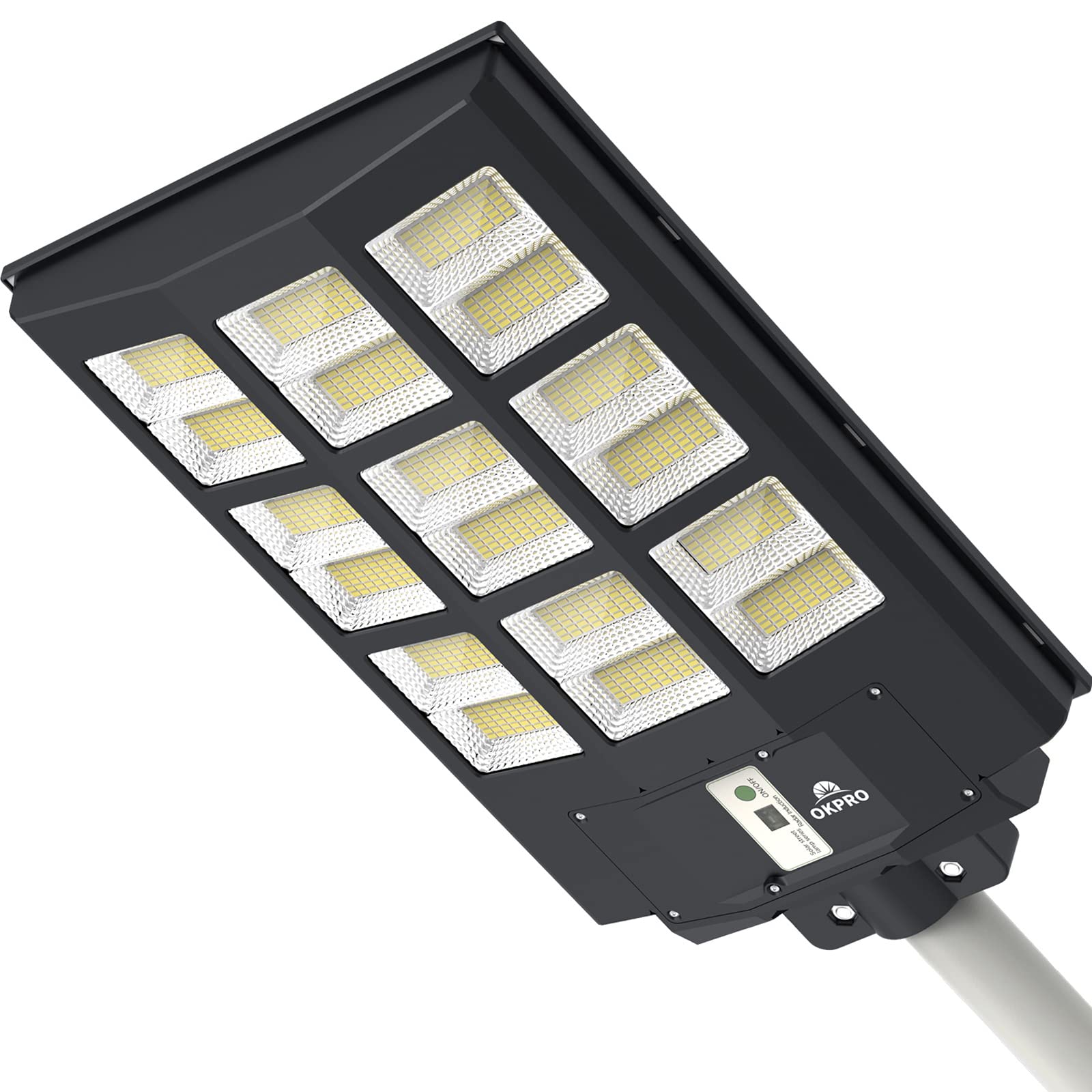 OKPRO S-864B 1000W Solar Lights Outdoor Motion Sensor, Dusk to Dawn Solar Street Light Outdoor with IP66 Waterproof 7000K Super Bright Flood Light Solar Powered for Parking Lot, Street, Yard