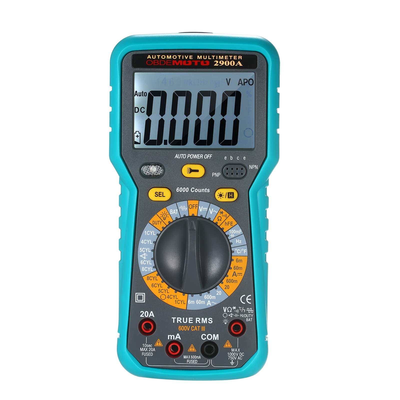 Multimètre numérique LCD 6000 points True RMS Testeur universel avec lampe de poche