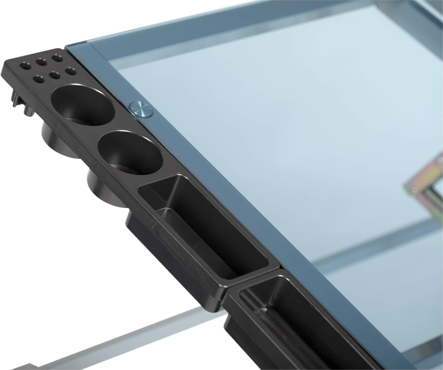 SD Studio Designs Futura Modern Top Adjustable Drafting Craft Drawing Hobby Table Writing Studio Desk with Drawers, 38''W x 24''D, Silver/Blue Tempered Glass