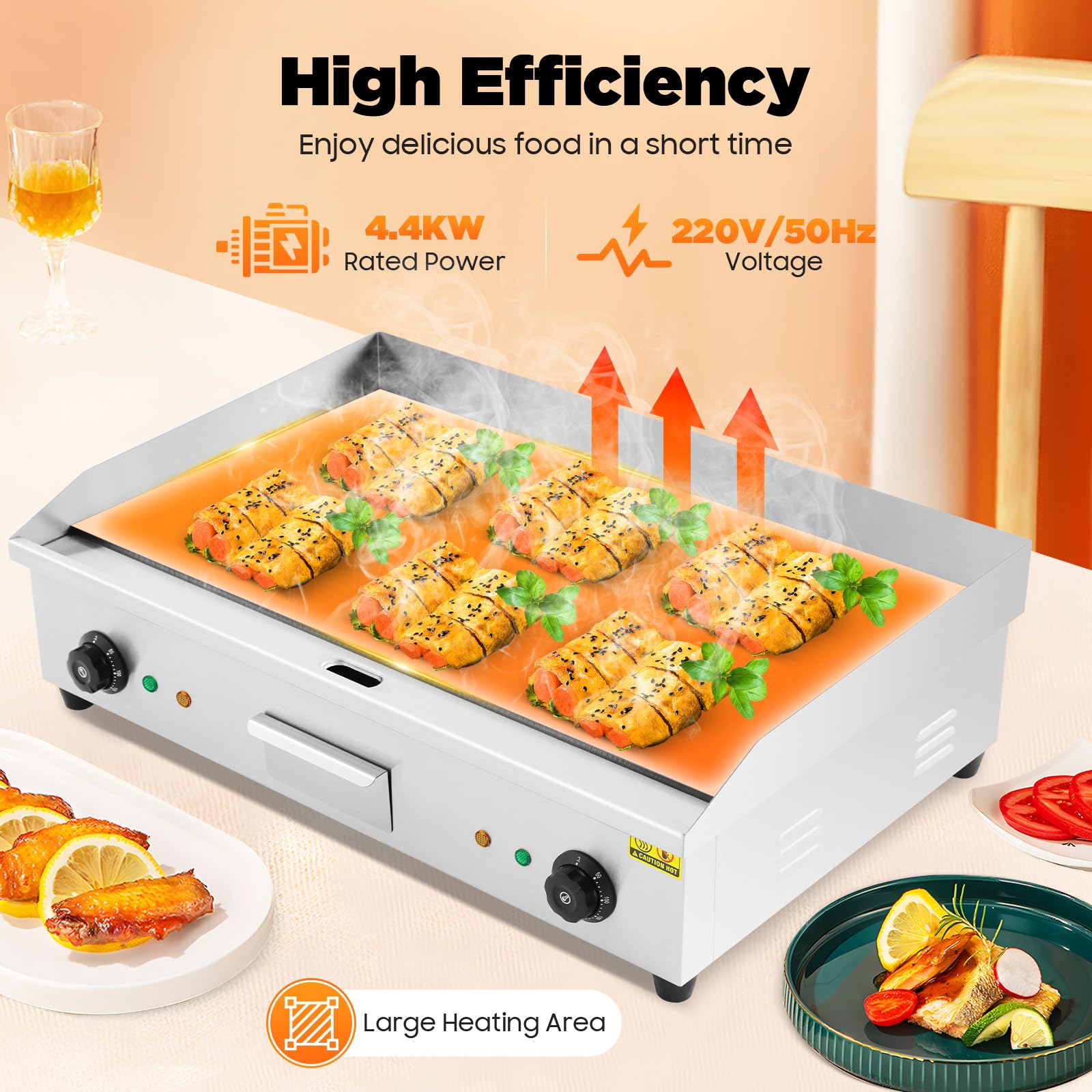 Gastro Elektrische Grillplatte Bratplatte Teppanyaki Elektrogrill Temperaturregelung Griddle Tischgerät Kommerziell