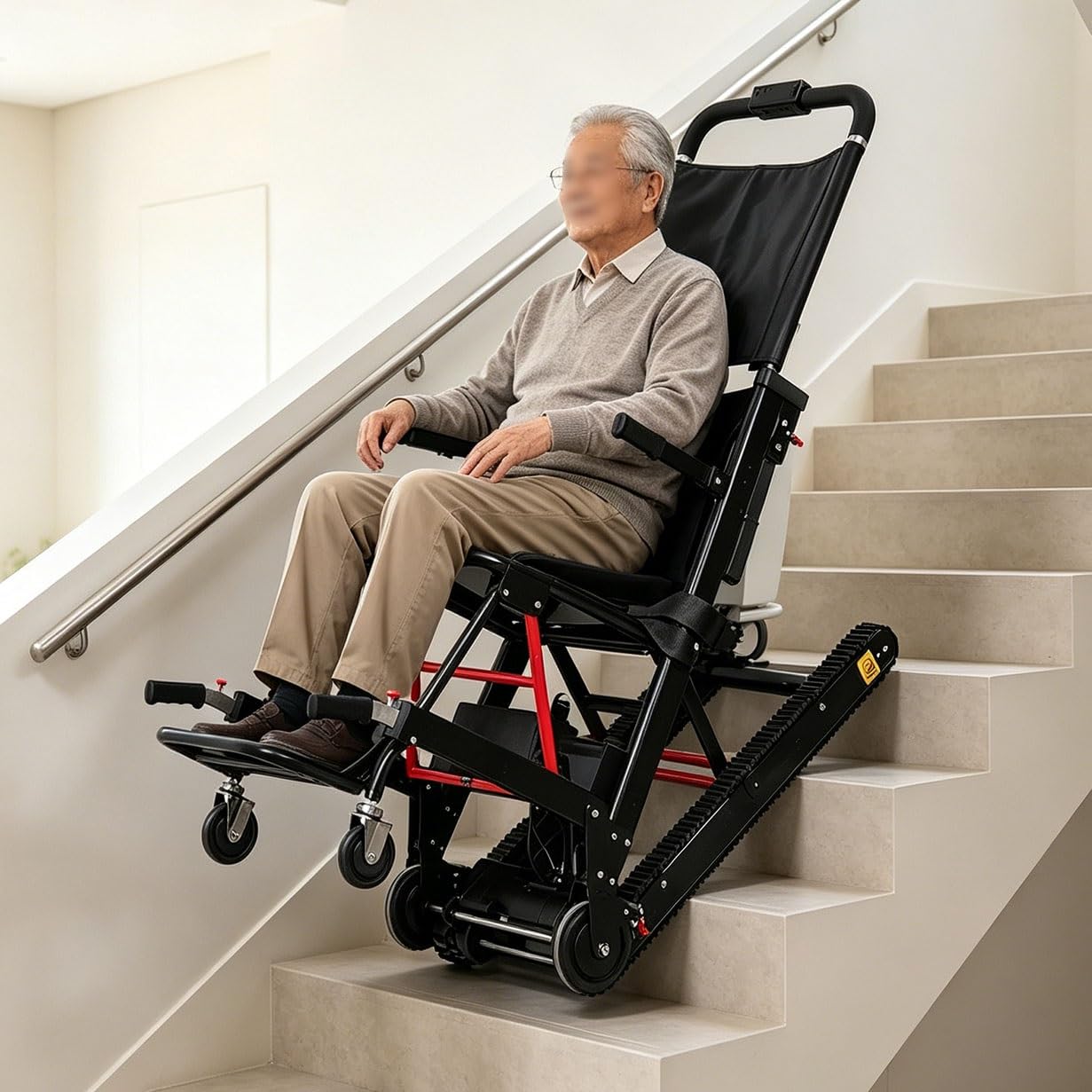 Monte-escalier électrique sur chenilles, alliage d'aluminium, charge 160 kg, moteur brossé 120 W, chenilles allongées de 81 cm, for personnes âgées
