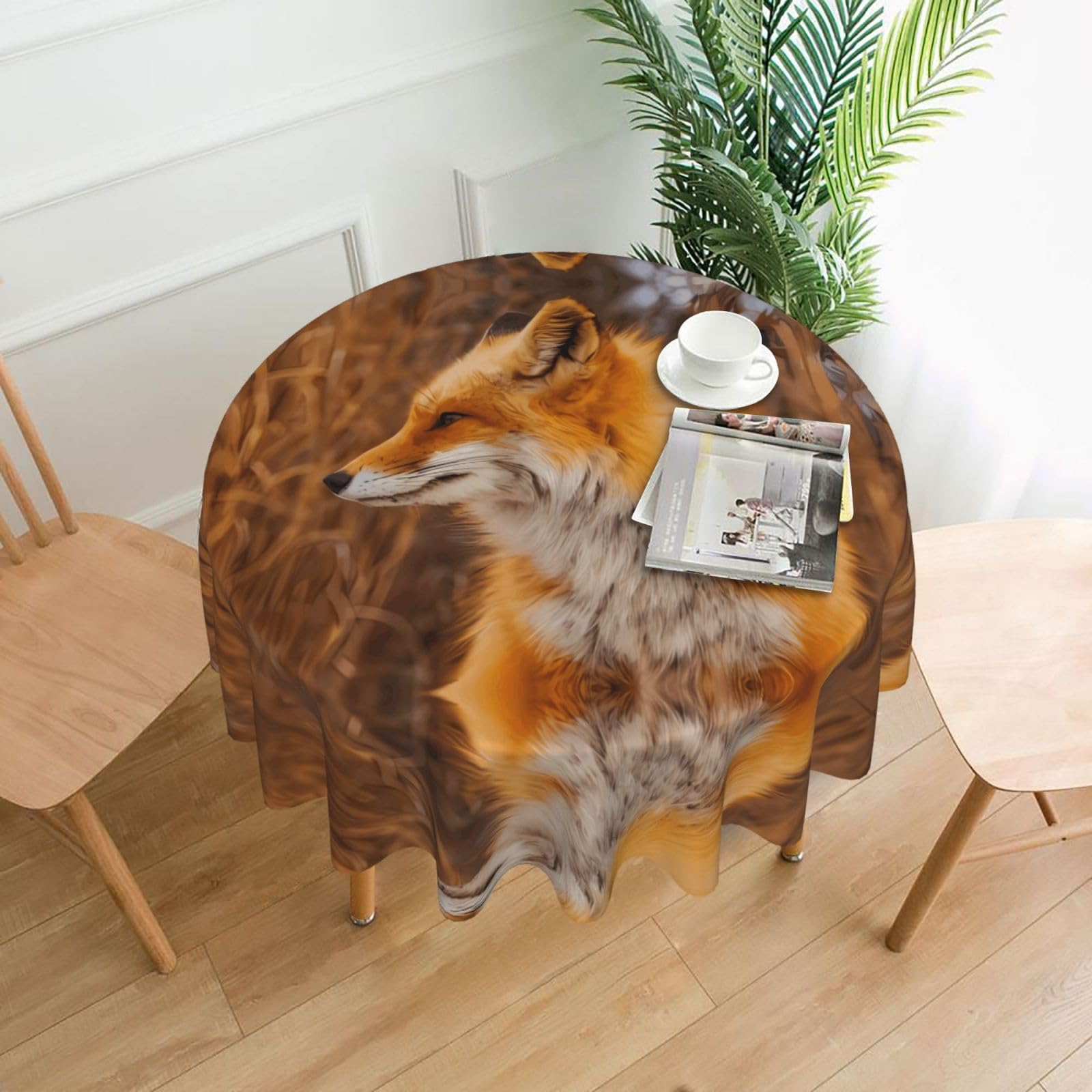 WHJSHOP Fox Prints Round Table Throw 60 Inch – Waterproof Table Cover for Dining, Coffee Tables, Parties & More - Soft, Wrinkle-Resistant Table Layer