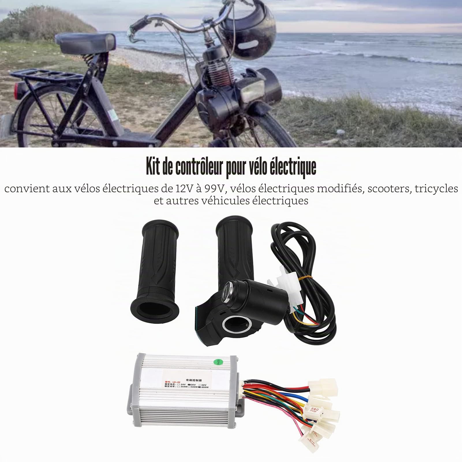 banapoy Contrôleur de Vitesse de Moteur de Brosse de 36V 800W, Contrôleur de Brosse de Vélo électrique avec PoignéE D'accélérateur, Contrôleur de Moteur de Scooter électrique pour Vélo E