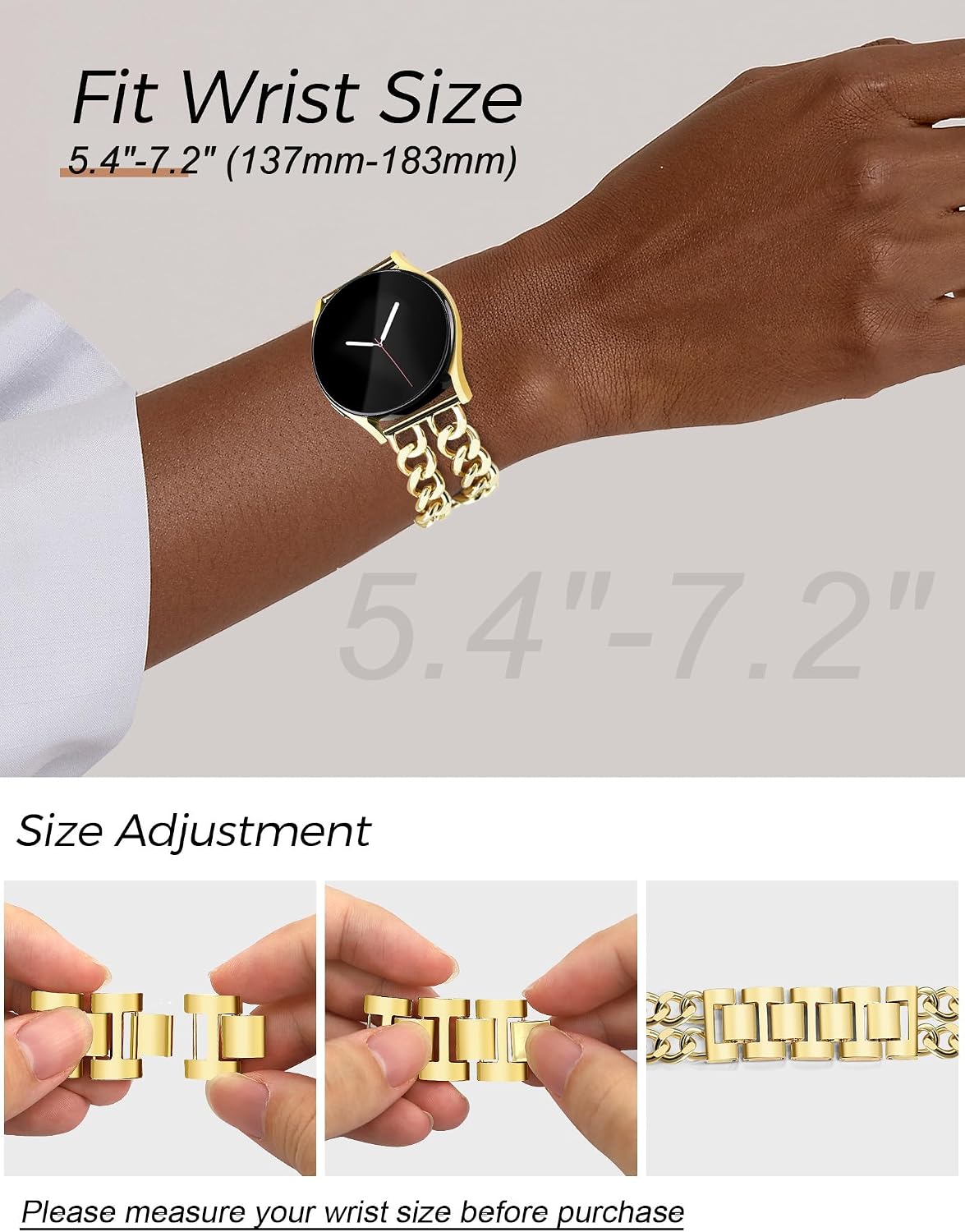 JR.DM Metal Samsung Galaxy Watch 7 6 5 4 FE 40mm 44mm Band 20mm Chain Bracelet Adjustable Women Strap Compatible Samsung Watch Bands 5Pro/Watch 6/4 Classic 42mm 46mm/Active 2
