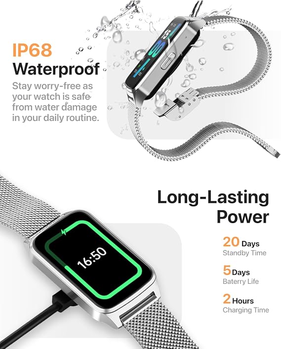 Smart Watch Fitness Tracker with 24/7 Sleep Monitor, 110+ Sports Modes, Step Calorie Counter Pedometer IP68 Waterproof (Beige, 1.57)