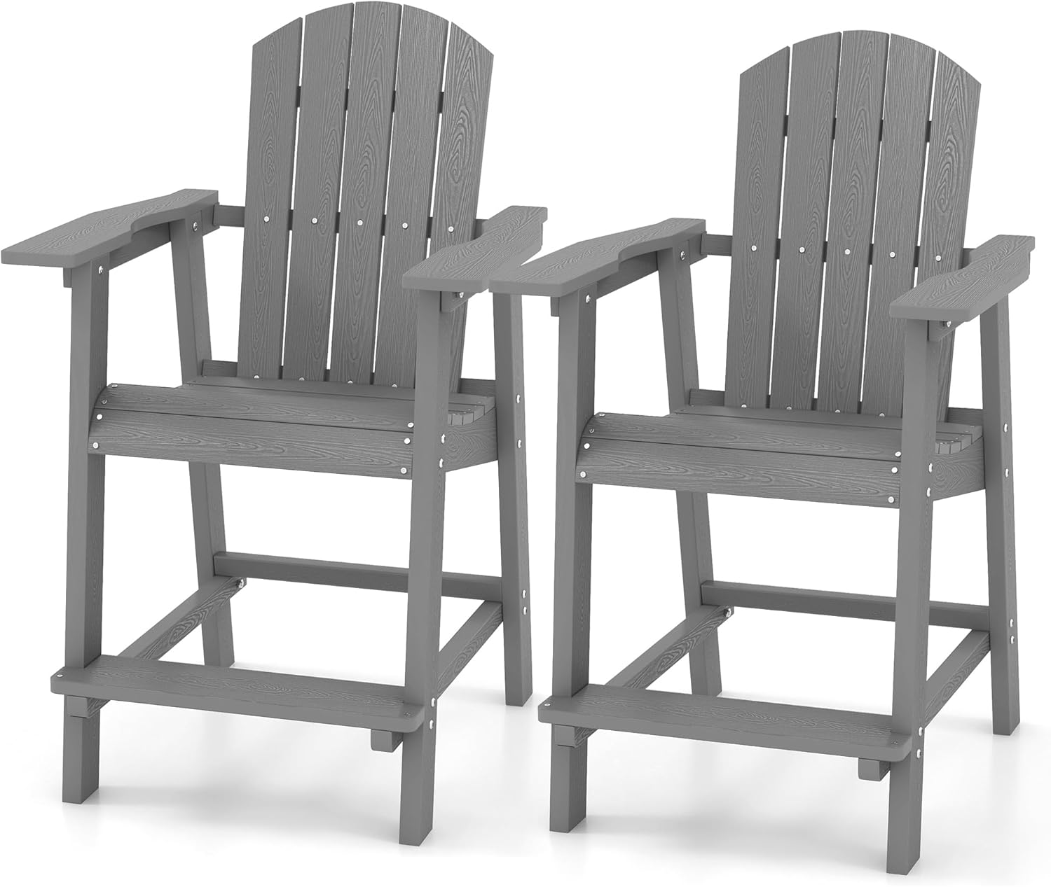 YITAHOME Tall Adirondack Chair Set of 2, Poly Bar Height Balcony Seating, HIPS High Back Outdoor Chairs, Bar Stools Lifeguard Chair for Balcony Deck Pool Patio, Grey