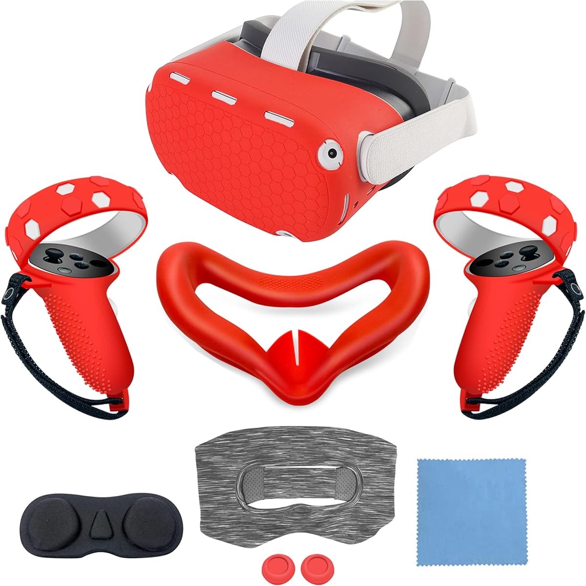 JYMEGOVR for Oculus Quest 2 Silicone Cover, Protective Cover Accessories for Meta VR, Multi Colors Soft Shell Skin, Controller Grips & Face Cover Set (Red)