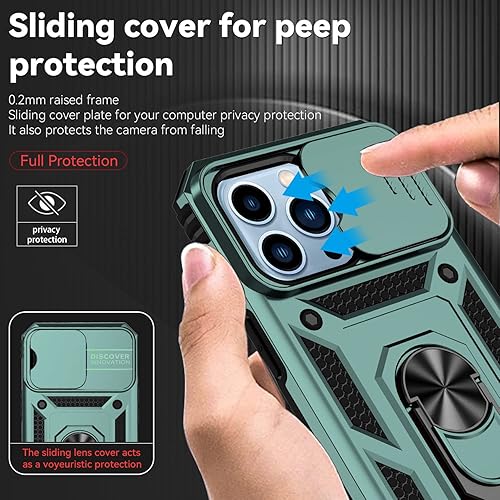 Miniatura 3 de Hitaoyou Funda para iPhone 13 Pro, funda para iPhone 13 Pro con cubierta de cámara y soporte de grado militar a prueba de golpes resistente con