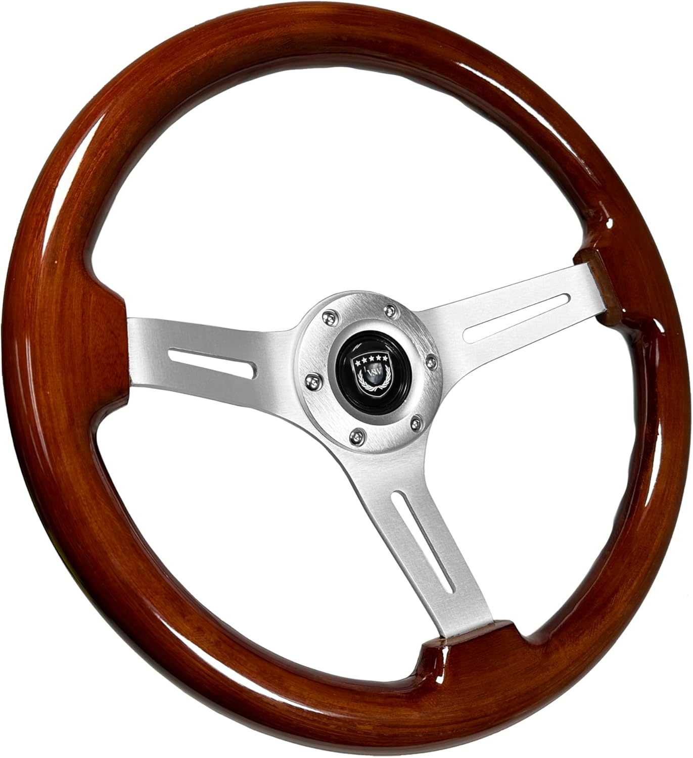 VSW S6 Steering Wheel, Mahogany 6 Bolt Brushed Slotted 3-Spoke ST3027S