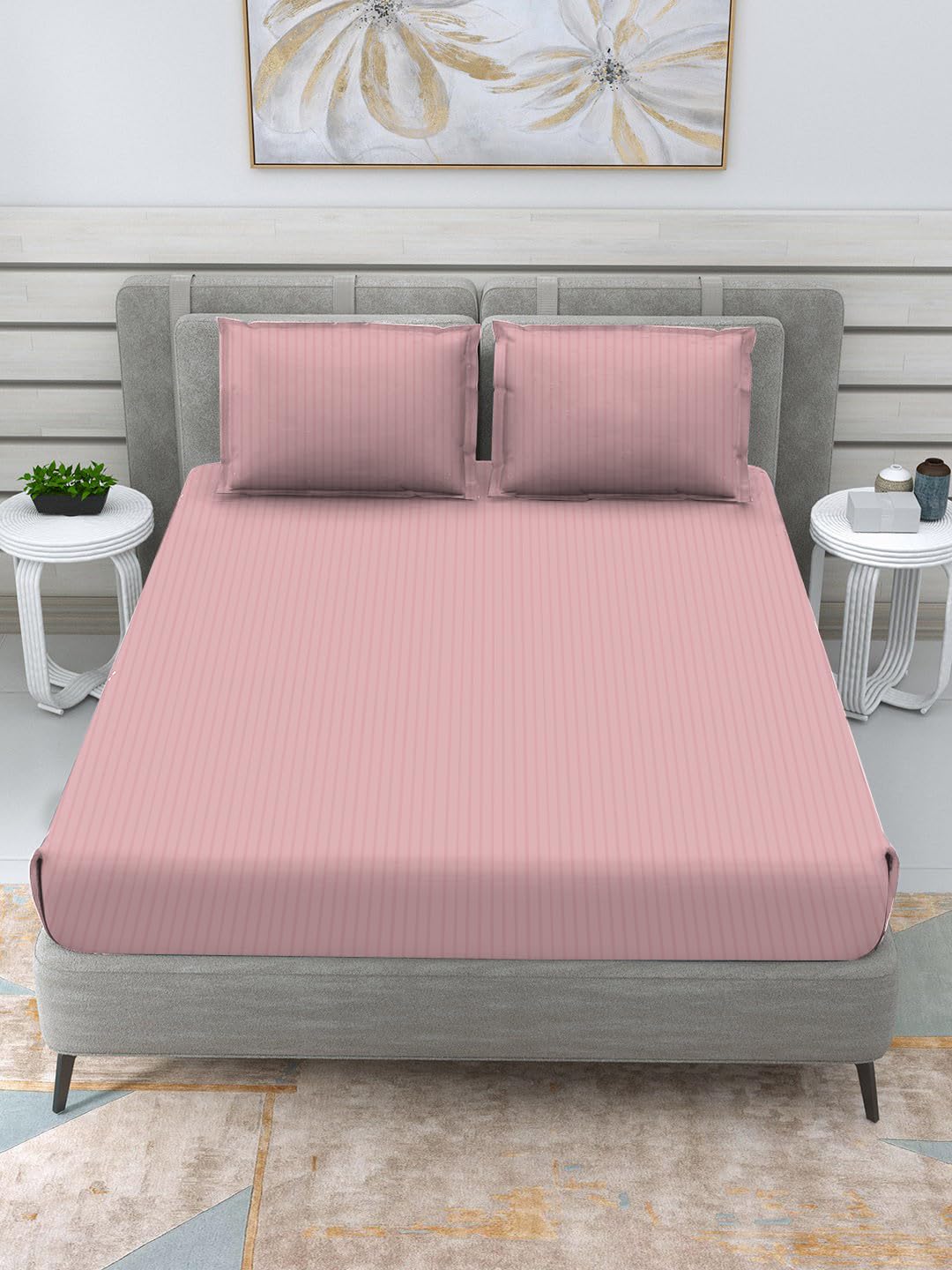 Amazon Brand - Umi Super Soft Brushed Microfiber Cotton Satin Striped 60X78(Inches) 5X6.5(Feet) Fitted Bedsheet with 2 Pillow Covers,All Around Elastic Fitted bedsheet with Pillow Covers (B0BZMH21ML) Amazon Price History, Amazon Price Tracker