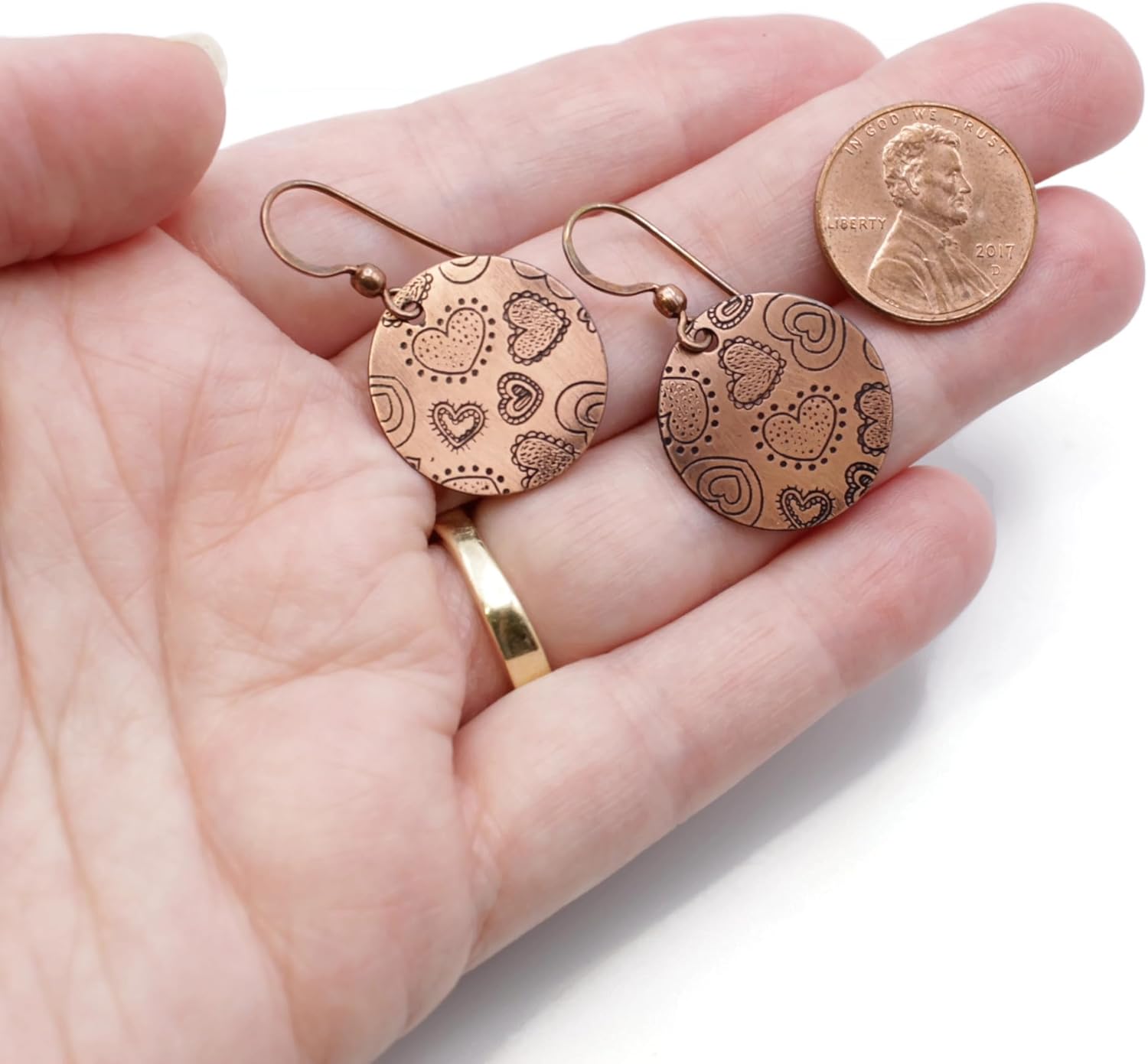 Pillar of Salt Studio Handcrafted Solid Copper Doodle Heart Earrings (Antiqued Copper, 3/4" drop)