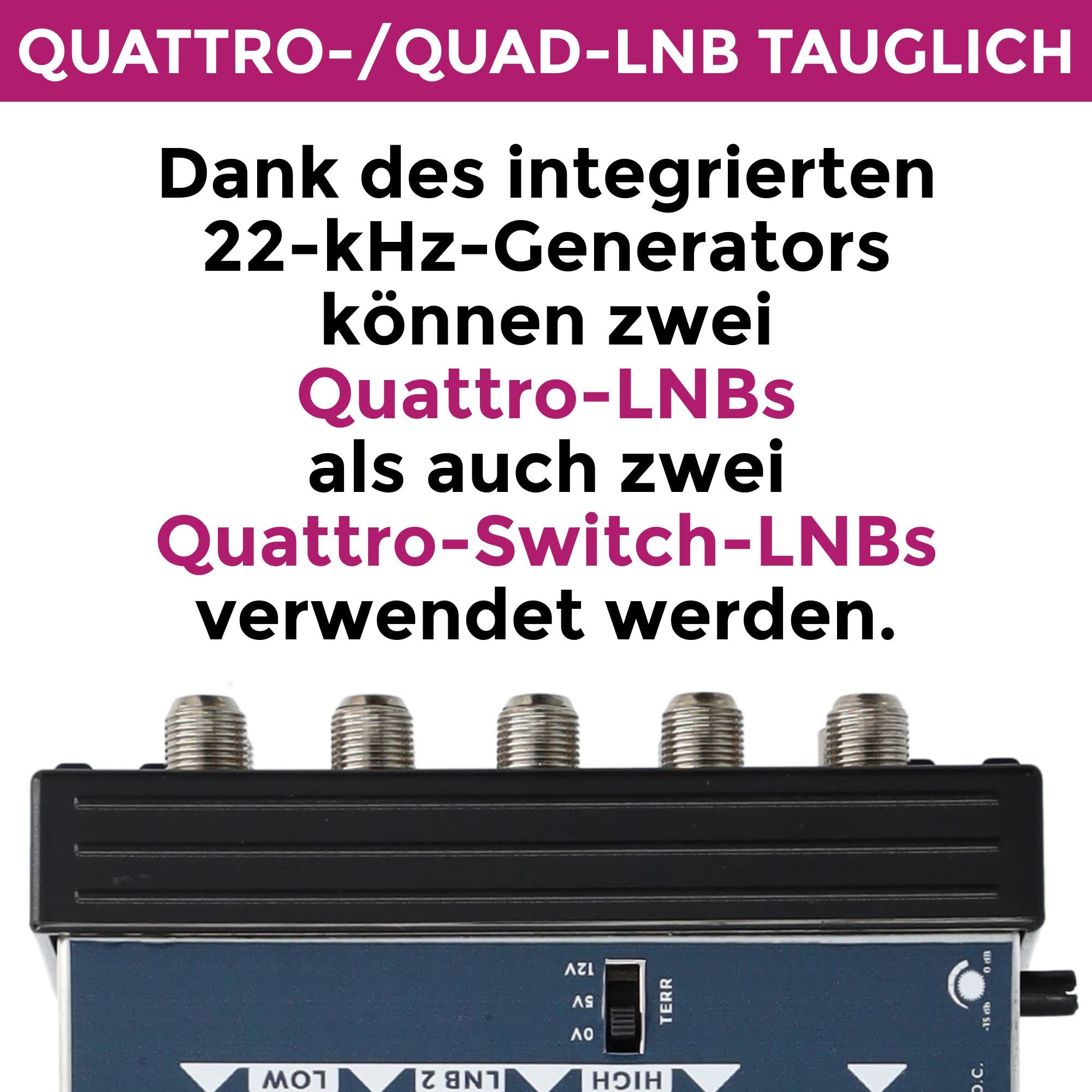 GSS 9/8 Multiconmutador para Quattro y Quad LNB, Multiswitch para 2 satélites y 8 participantes (TV, receptor de satélite), distribuidor Matrix Sat, HD 4K digital, para antena de espejo