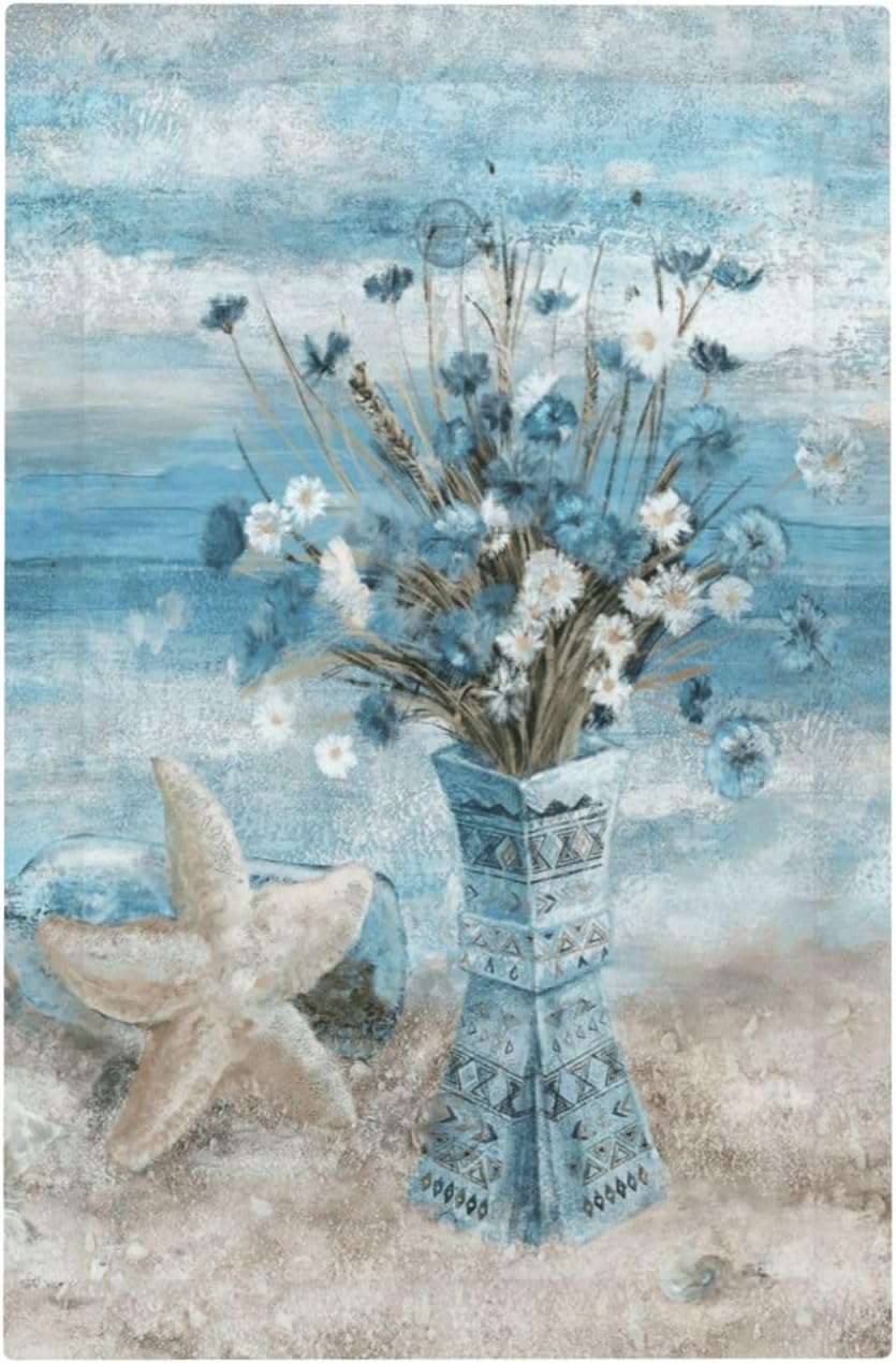Coastal Blue Vase Wild Daisy Starfish Beach Light Switch Cover Plate 1 Gang No Device Blank Electrical Wall Plates Faceplate Decorative Switch Plate Covers for Bathroom Living Room Decor