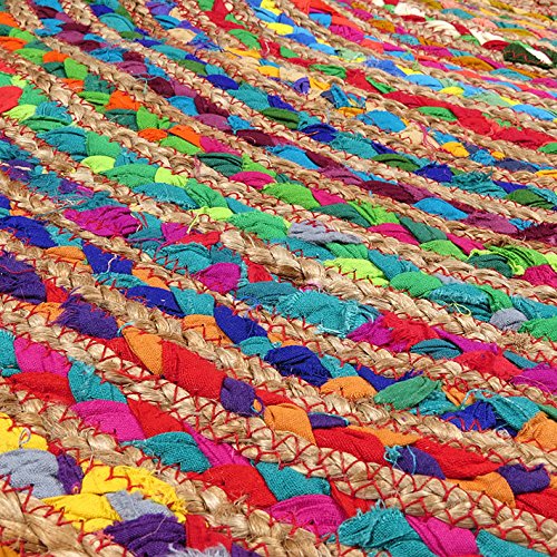 Eyes Of India - 5 Ft Round Colorful Natural Jute Chindi Sisal Woven Area Braided Rug Boho Chic Bohemian Accent Indian Handmade Handwoven #TOP5