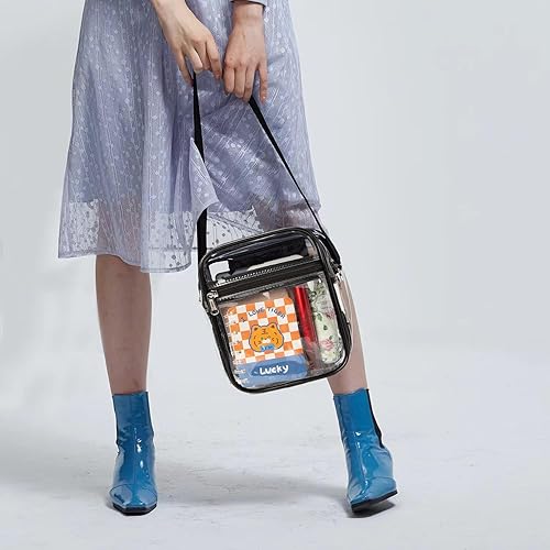 Miniatura 7 de DNFUN Bolsa transparente aprobada para estadios, bolso cruzado impermeable con correa ajustable para conciertos y eventos