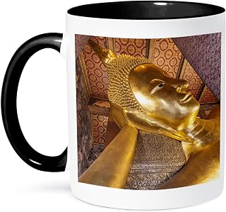 3dRose Thailand, Bangkok. Ko Ratanakosin, Wat Pho, Reclining Buddha. 11oz Two-Tone Black Mug
