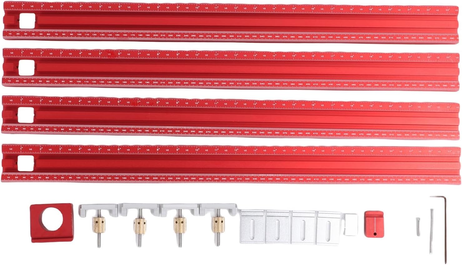 Aluminum Alloy Parallel Guide Rail System Set Adjustable Track Guide for Woodworking 600mm Includes Connector Plate and Wrench for Smooth Curved Cutting and Accurate Edges
