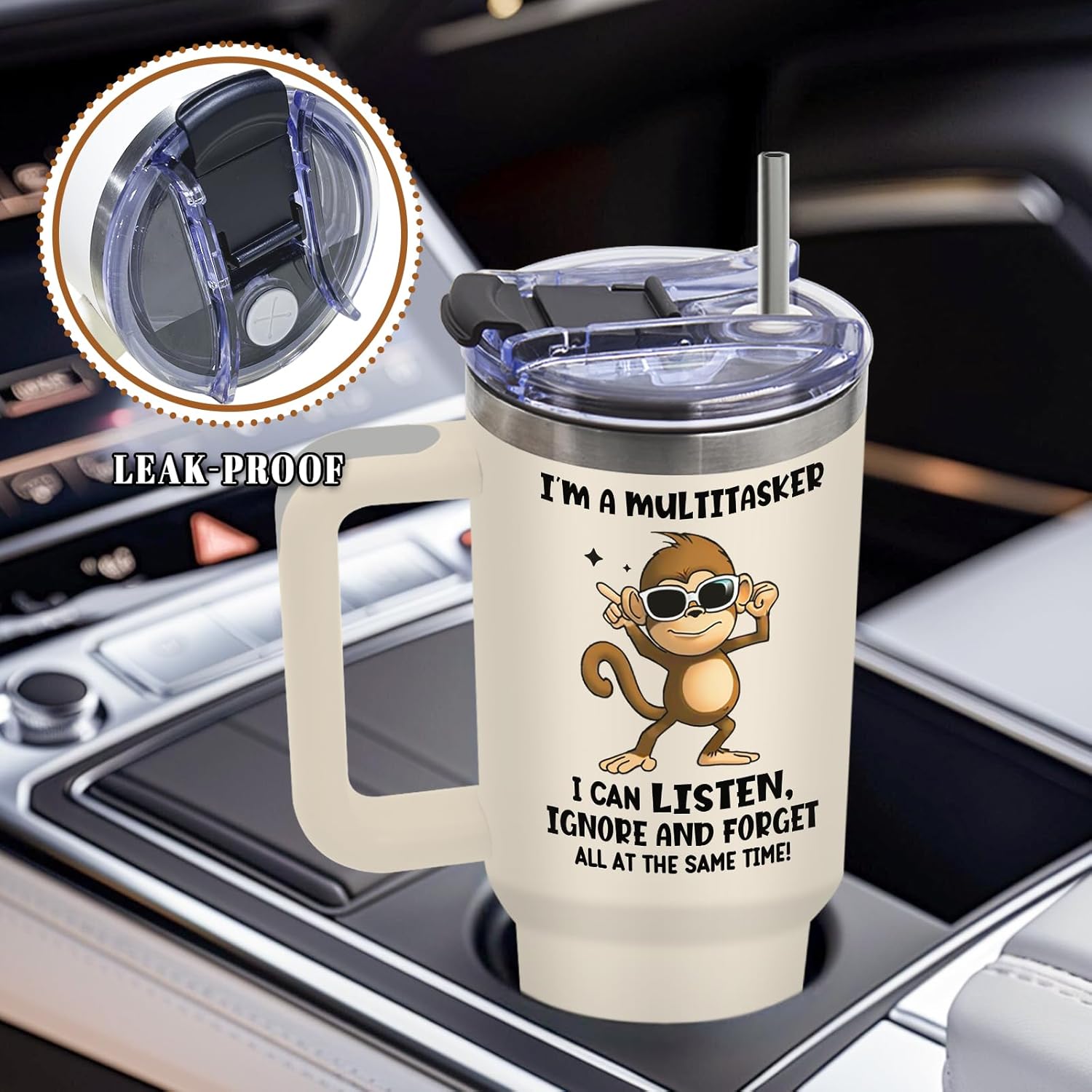 DUUV Multitasker Tumbler 40 Oz, Funny Monkey Design, Stainless Steel Insulated Mug with Humorous Multitasking Quote, Christmas Thanksgiving Gift for Busy Individuals, Co-Workers, and Friends, 1PCS - Image 6