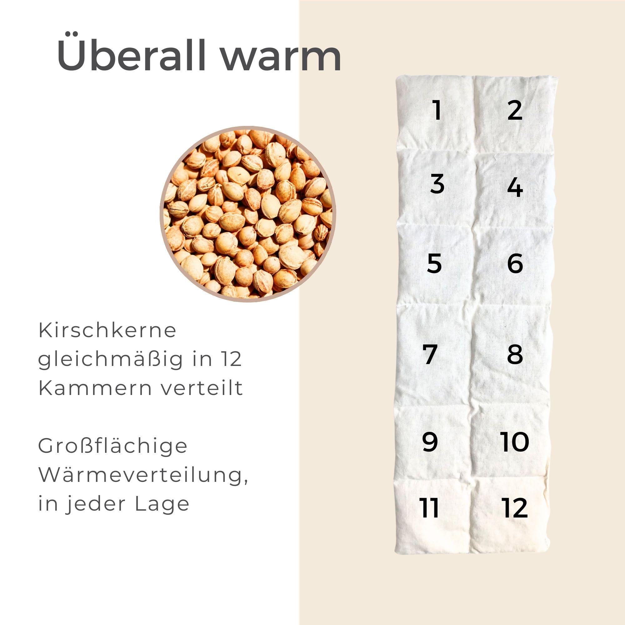 Kirschkernkissen Mikrowelle XXL 60x20cm lang : OEKO TEX, bio schadstofffrei | Körnerkissen GROß (Bauch, Rücken, Schulter, Nacken) - Traubenkernkissen Wärmekissen Geschenk (Blau)