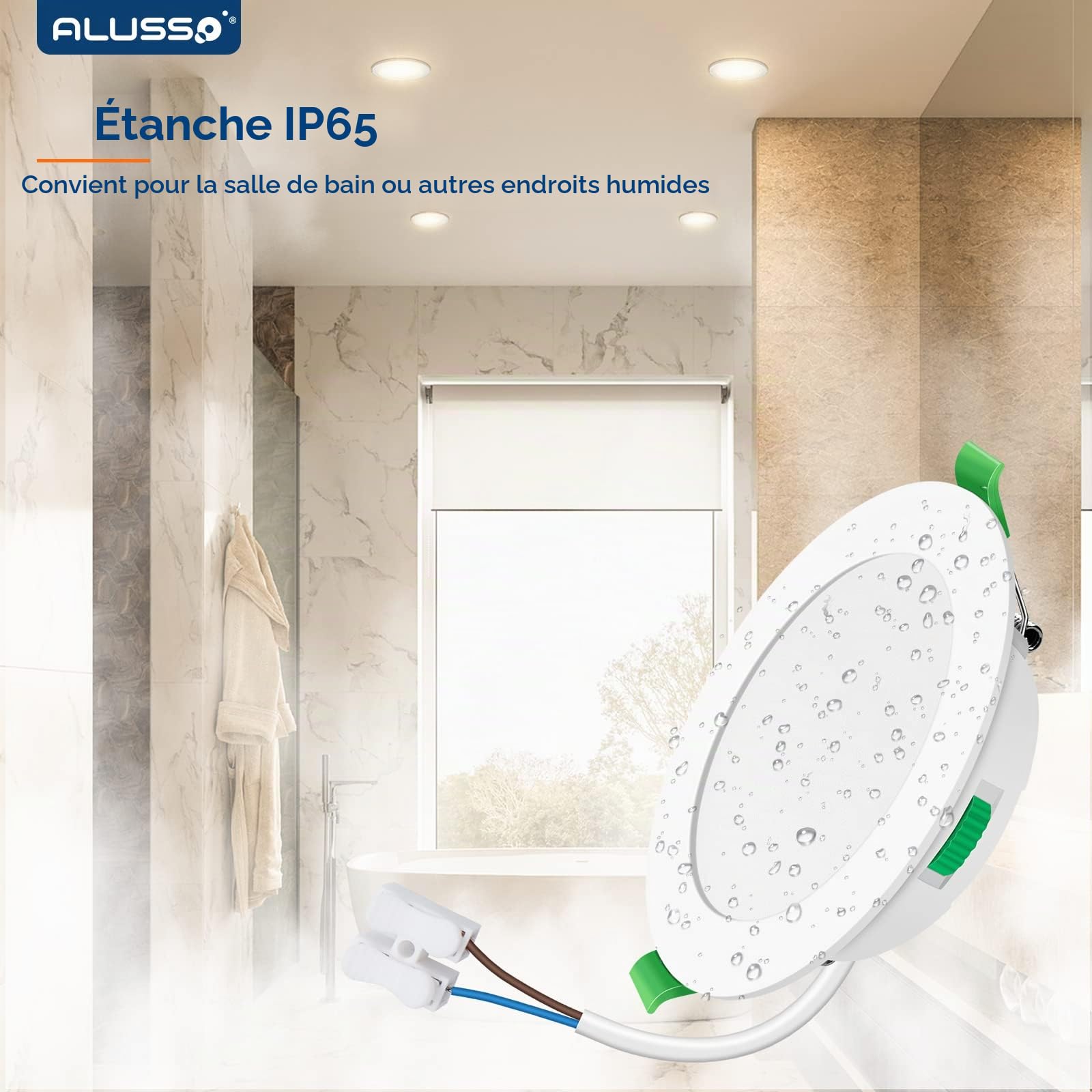 ALUSSO LED Spot Encastrable 5W IP65 Dimmable 3CCT 75-85mm Lot de 6 | 400 Lumen Blanc Chaud 3000K Blanc Neutre 4000K Blanc Froid 6500K, 230V éclairage Plafond Encastré Pour Salle de Bain, Cuisine
