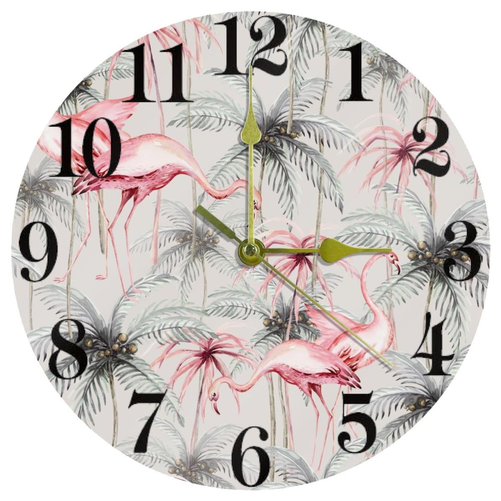 Horloge murale pour maison et cuisine tropicale à quartz motif flamant rose pastel