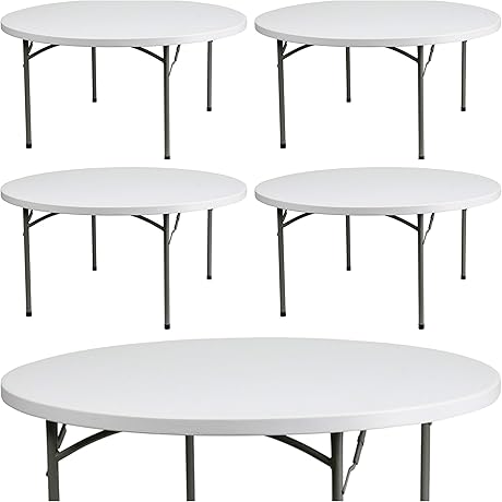 5 Pack 60'' Round Plastic Folding Table