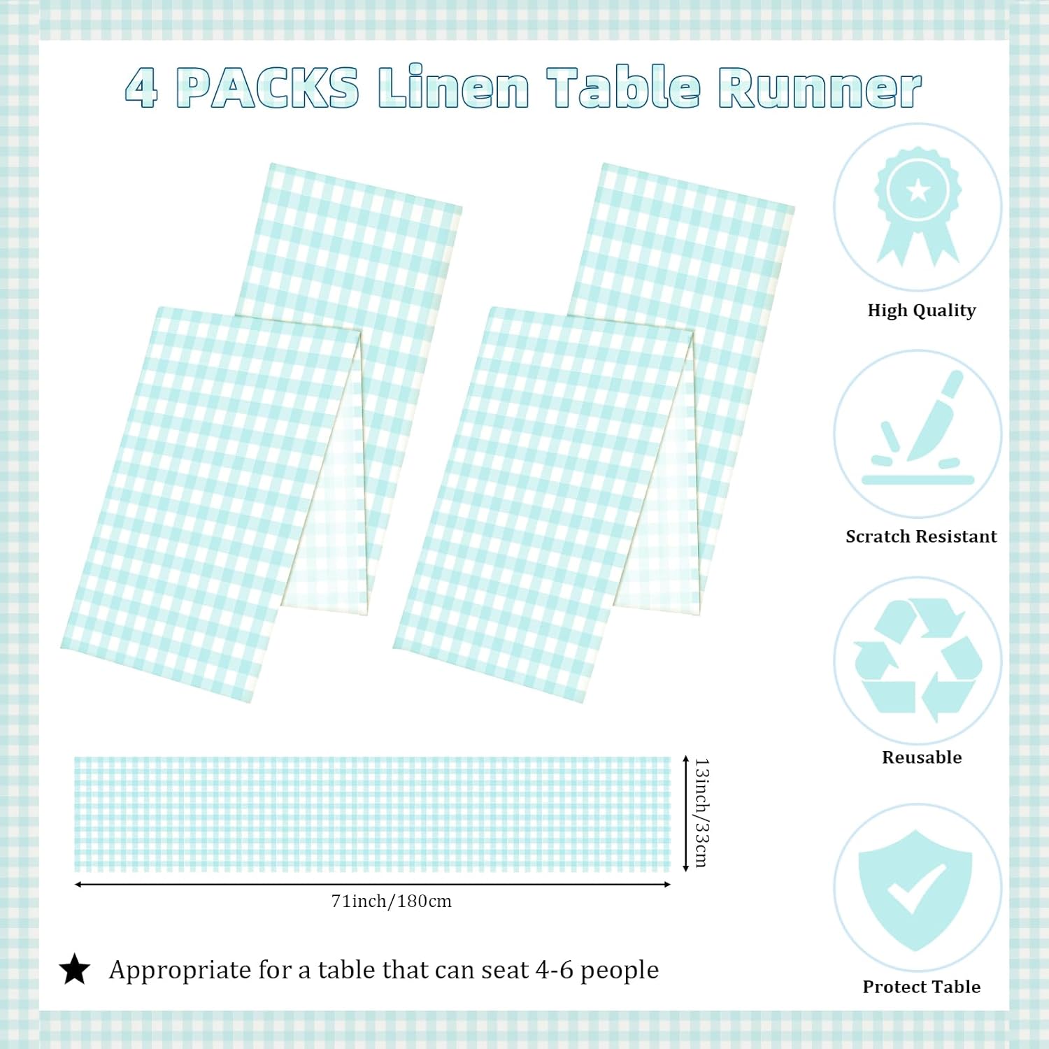 4 pcs light blue and white gingham table runner 71 x 13'' buffalo plaid check table cloth for farmhouse rustic summer coastal birthday wedding party decorations