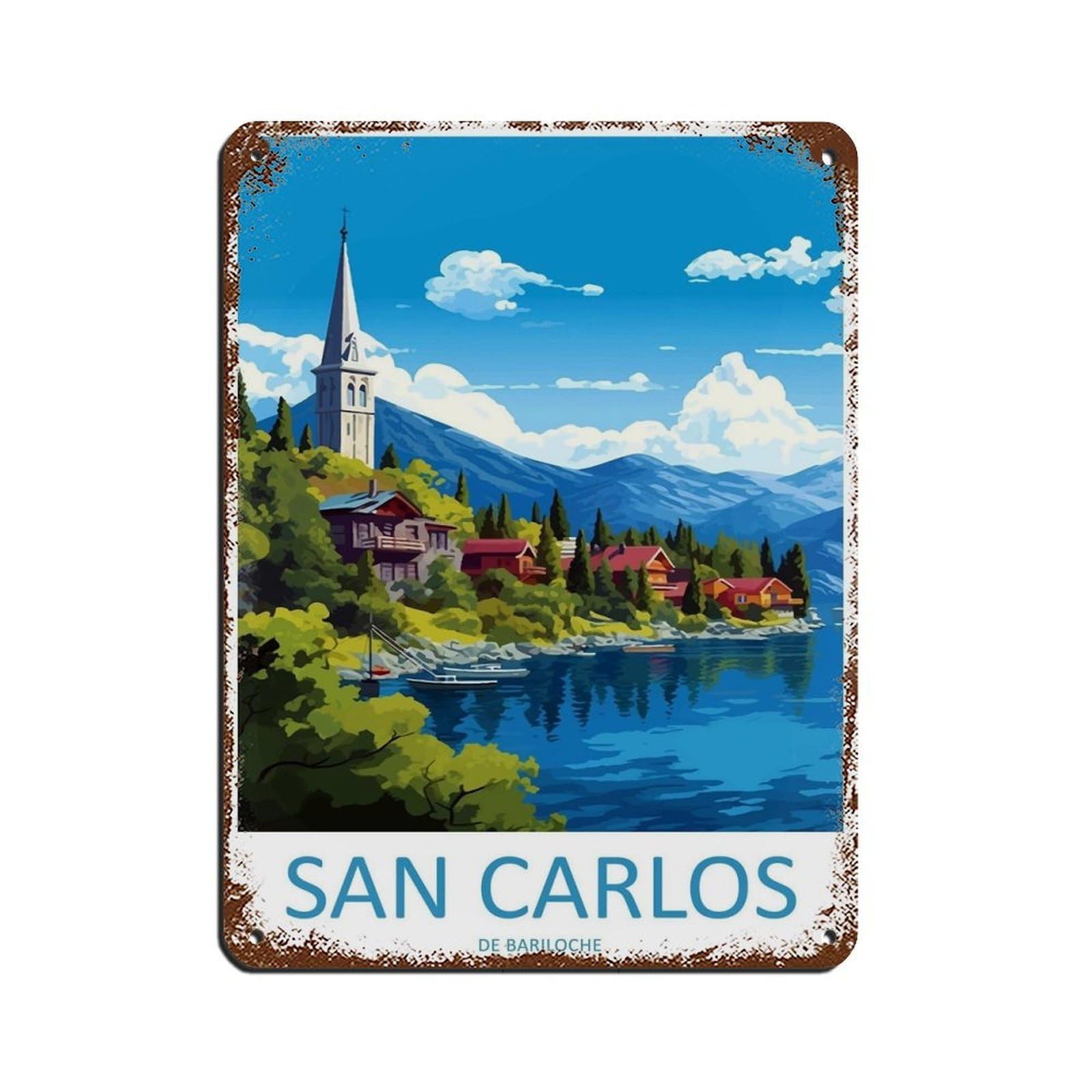 San Carlos De Bariloche Travel Art Tin Sign Vintage Metal Pub Club Cafe Bar Home Wall Art Decoration Poster Retro 12x16inch(30x40cm)