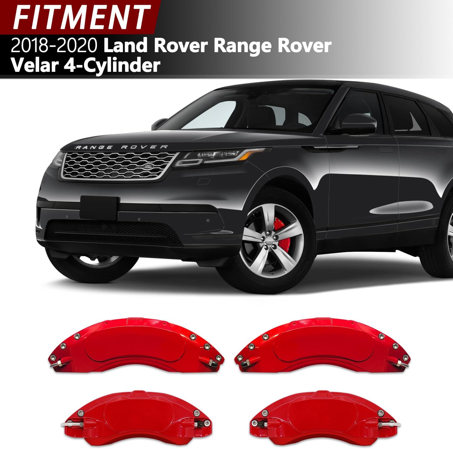 AOOA Red Caliper Covers Compatible with 2018-2020 Land Rover Range Rover Velar 4-Cylinder– DIY Custom Aluminum Caliper Covers, Easy Install, Exterior Upgrad, Sports Car Owners(Set of 4)