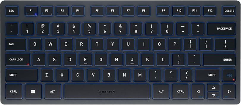 Cherry KW 7100 Mini Multi Device Compact Wireless Keyboard with Bluetooth. Blue Slate