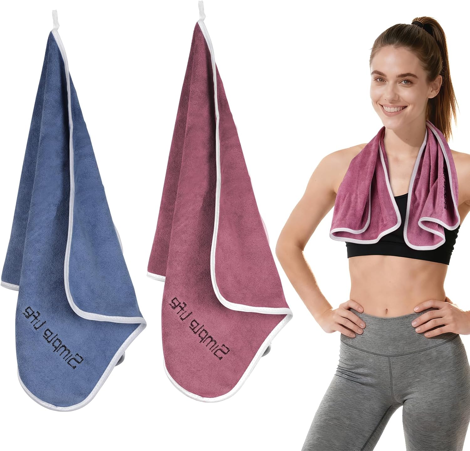 Guirnd Microfiber Gym Towels, Women & Men Quick Dry Workout Towels, Super Soft Sports Towel for Fitness, Yoga, Swimming, Running, Outdoor Sports (Blue + Pink)
