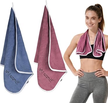 Guirnd Microfiber Gym Towels, Women & Men Quick Dry Workout Towels, Super Soft Sports Towel for Fitness, Yoga, Swimming, Running, Outdoor Sports Blue + Pink