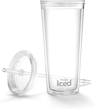 Mr. Coffee Iced Coffee Tumbler, 22 Oz., with Lid and Straw, Clear