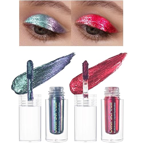 CHARMACY Juego de sombra de ojos líquida con purpurina líquida de 2 colores, sombra de ojos duocromo líquida metálica, aspecto de ojos