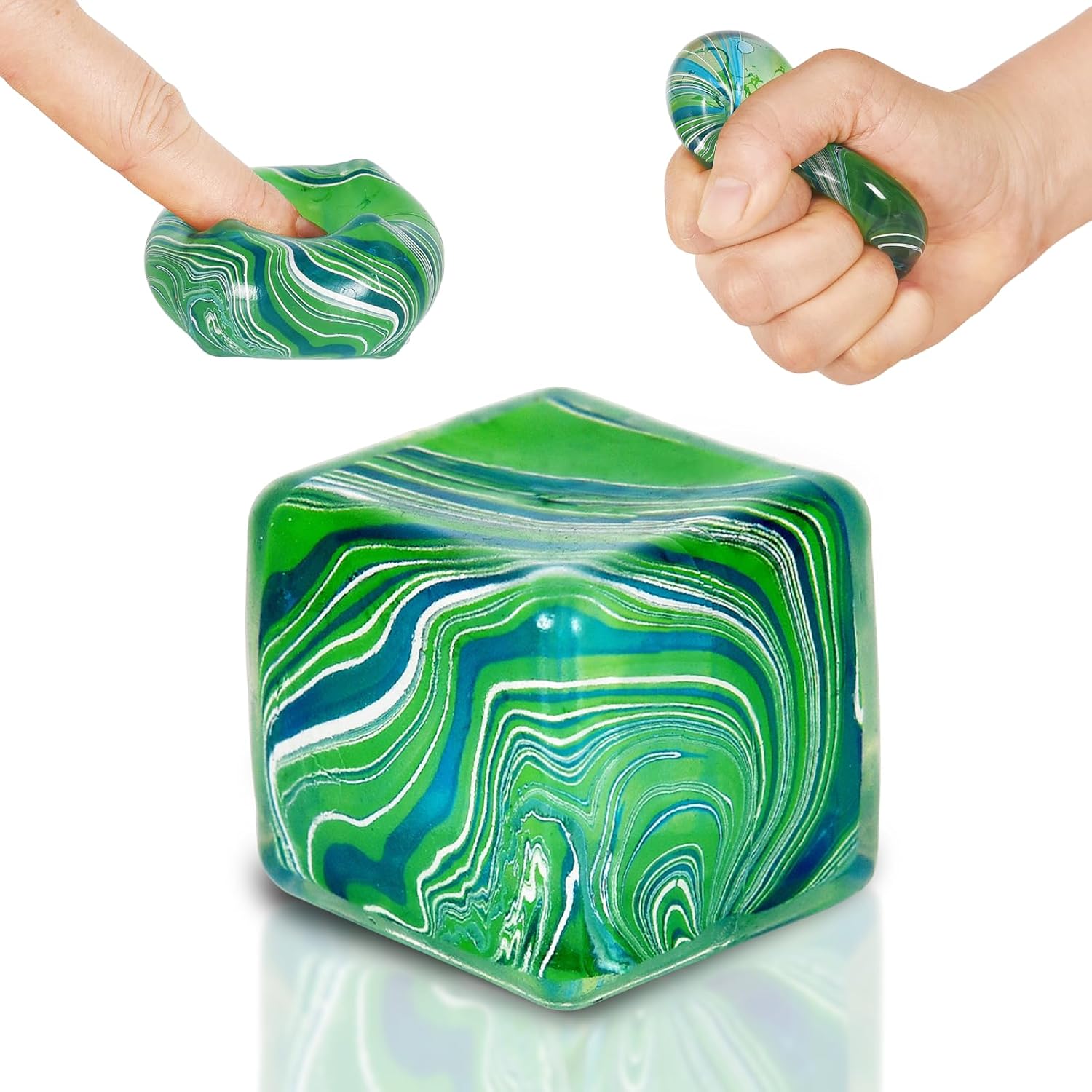 Squishy Fidget Toys Stress Cube, 1.38"*1.38" Stress Balls for Kids Adults Stress Relief, Ice Squishy Cube Sugar Balls, Sensory Toys for Kids with Autism an danxiety Disorder(Green)