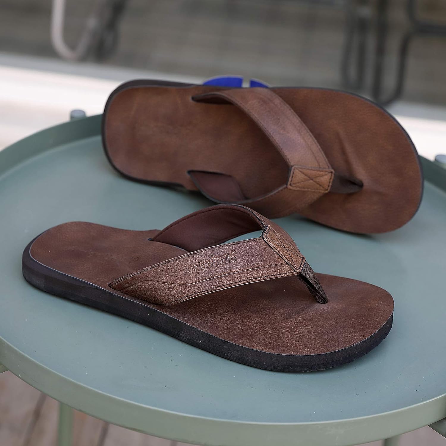 AX BOXING Mens Flip Flops Leather Thong Sandals Casual Comfort Slides Slippers - Image 3