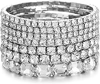Winssigma 7PCS Crystal Stretch Bracelets for Women - Stackable Rhinestone Layered Set for Bridal Wedding Party Jewelry