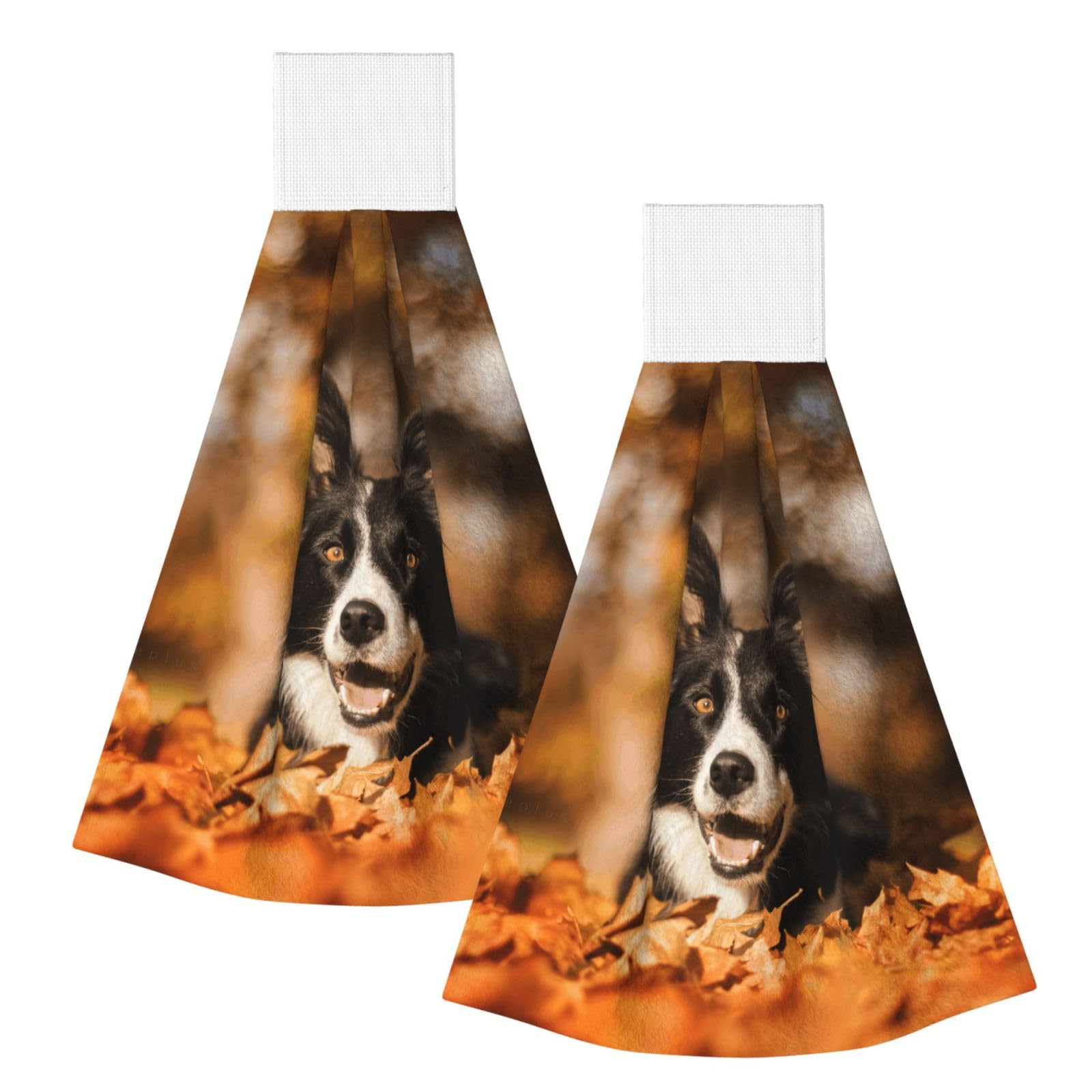 DOPKLNA Border Collie Bokeh Autumn Black Border Collie, 2 Pcs Hanging Coral Fiber Hand Towels for Bathroom, Absorbent Kitchen Towels