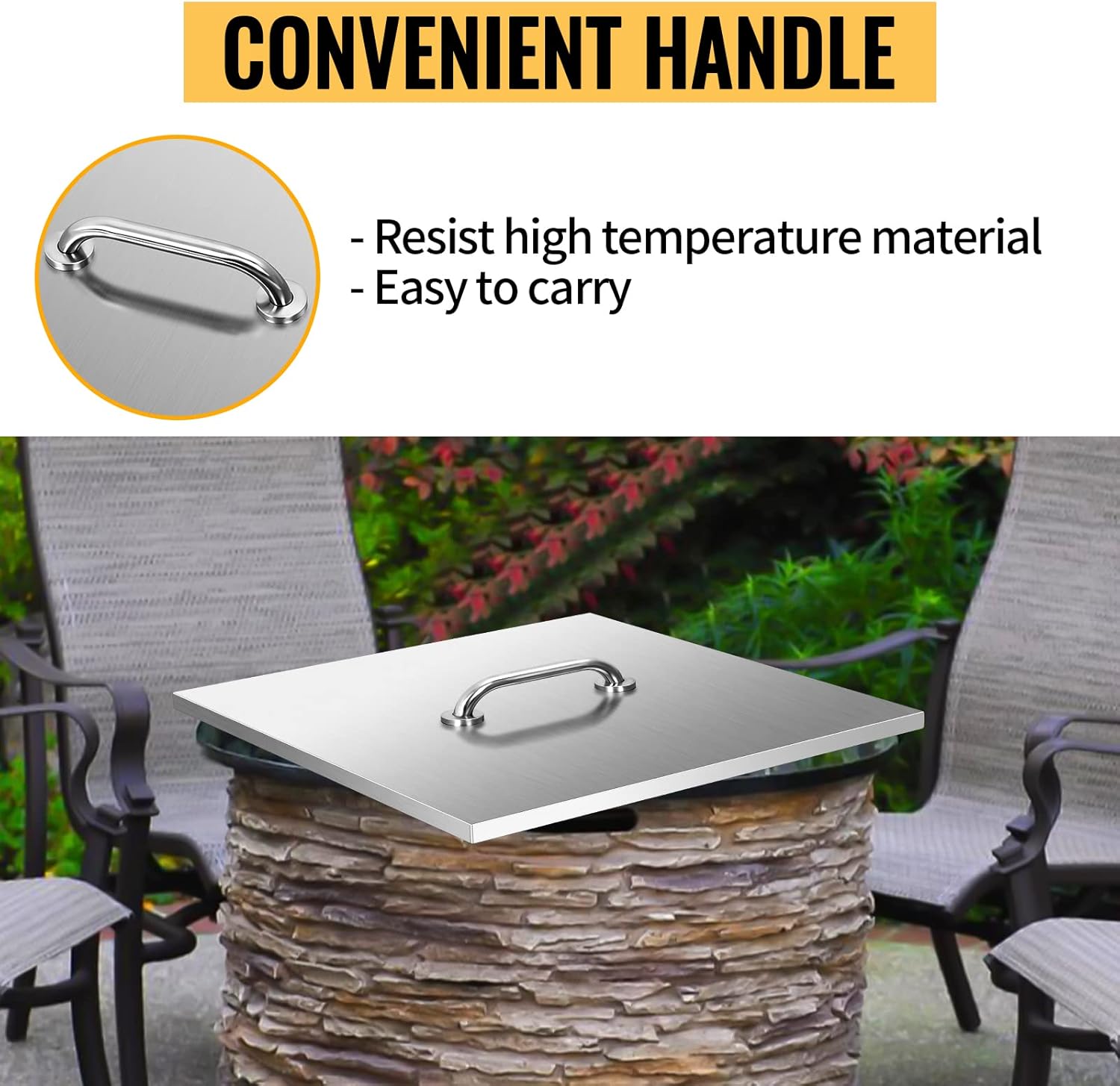 Stainless Steel Fire Pit Cover 27 x 27 Inch, 1.5mm Thick Square Fire Pit Lid