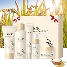 5-Step Korean Skincare Set, Glass Skincare Set,Rice Skin Care Sets : Rice Cleanser, Toner, Serum, Cream & Eye Cream. Facial Kit for Glowing Skin, Rice Raw Pulp Beauty Gift Set for Women & Men