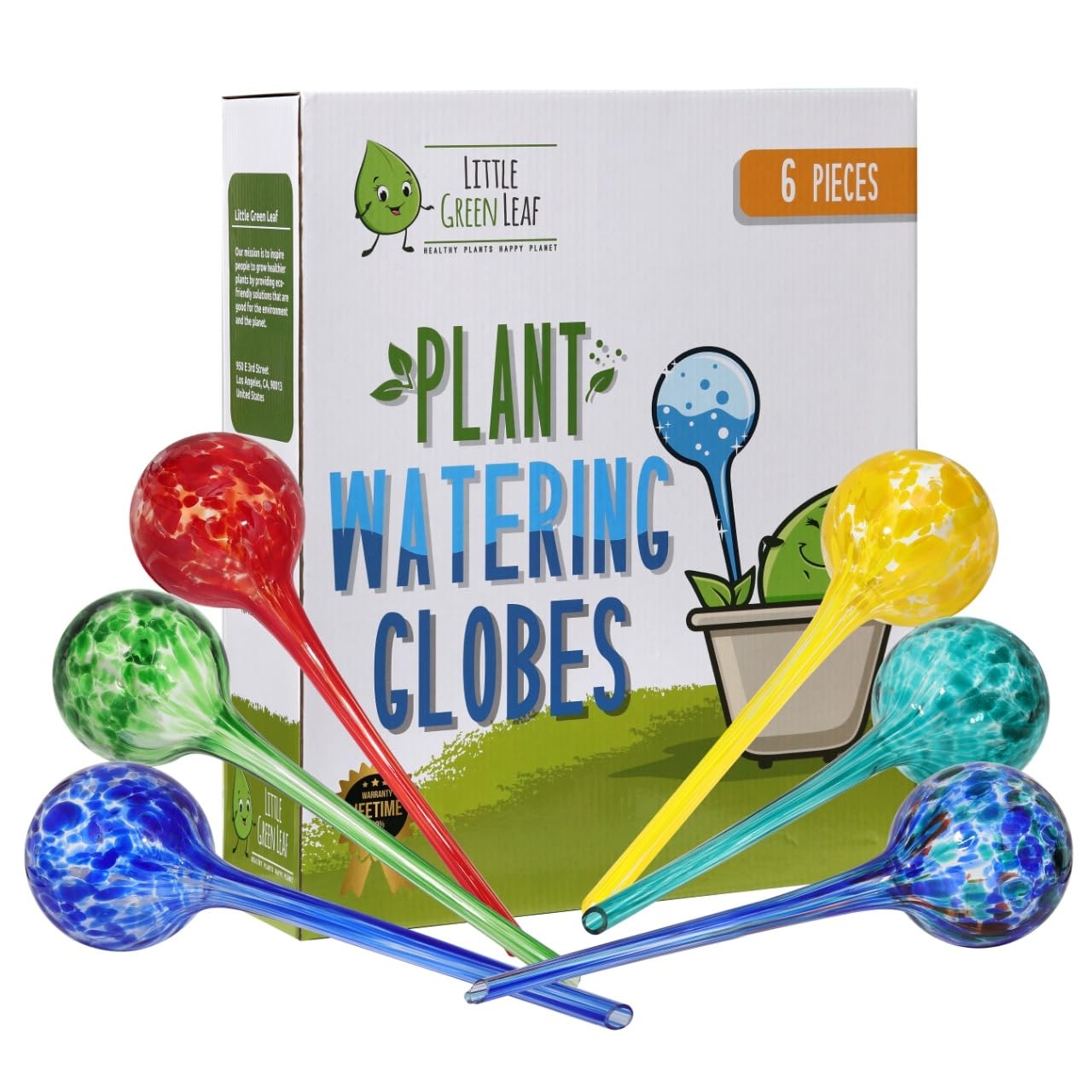LGL Plant Watering Globes - Automatic Self Watering Globes. Decorative Self Watering Planter Inserts Made From Hand-Blown Durable Glass. Self Watering Spikes to Support Plant Health. 6 Pack, Jumbo.