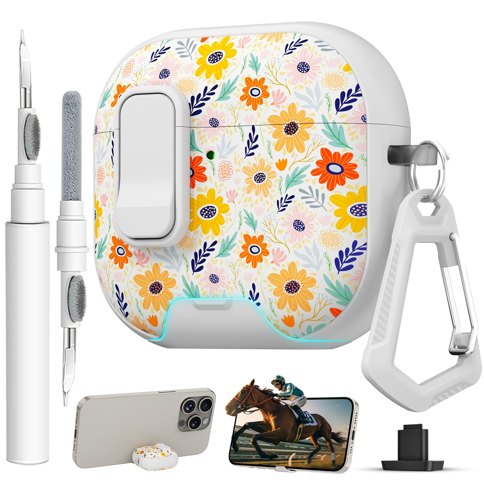 for AirPods 4 Case with Safty Lock &amp; Phone Stand,Cute Floral Pattern Style