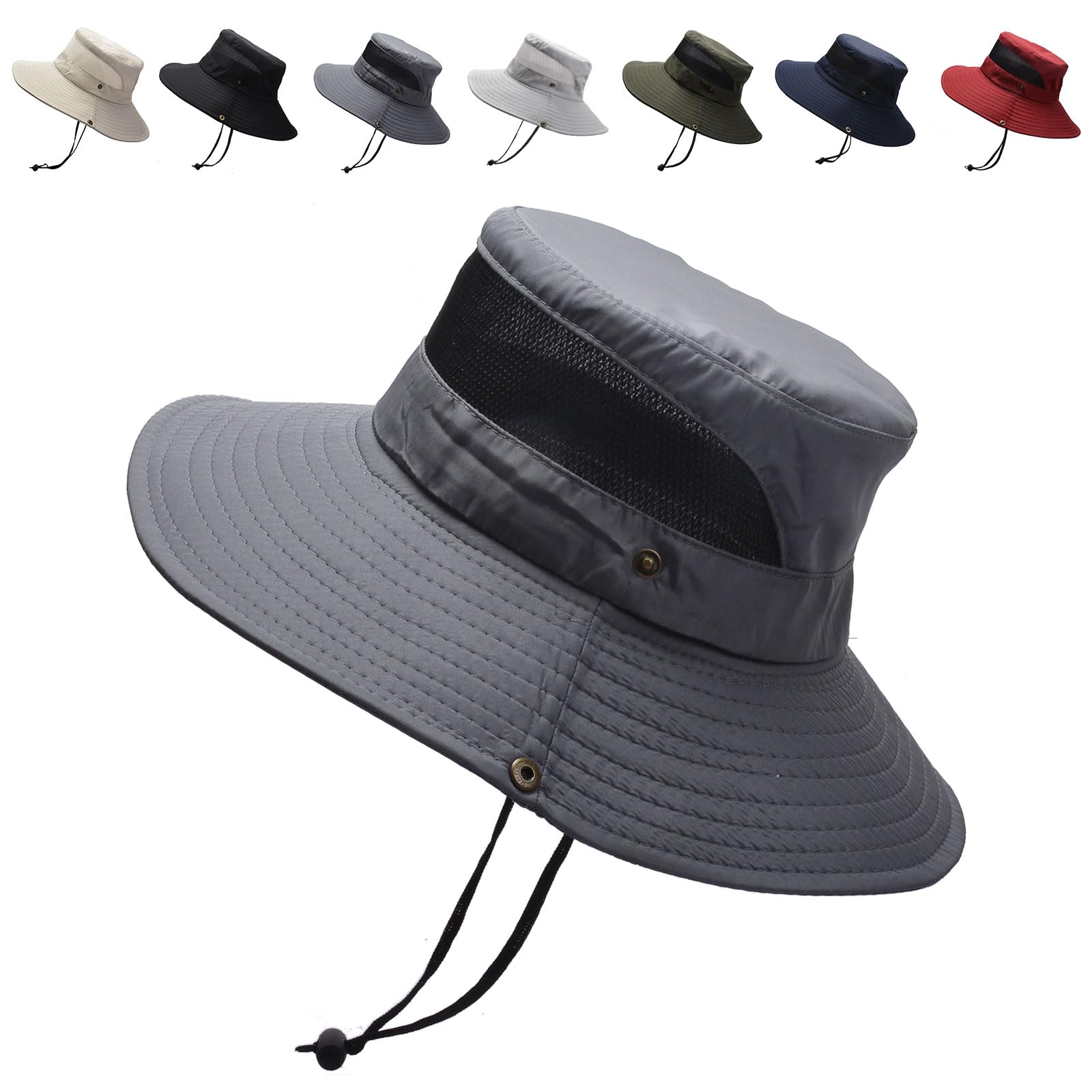 Aisprts Gorro Pescador Unisex, Protección UV de Verano ala Ancha Sombreros Boonie para Exteriores Sombrero Plegable para el Sol con Malla Transpirable y Correa Ajustable para la Barbilla