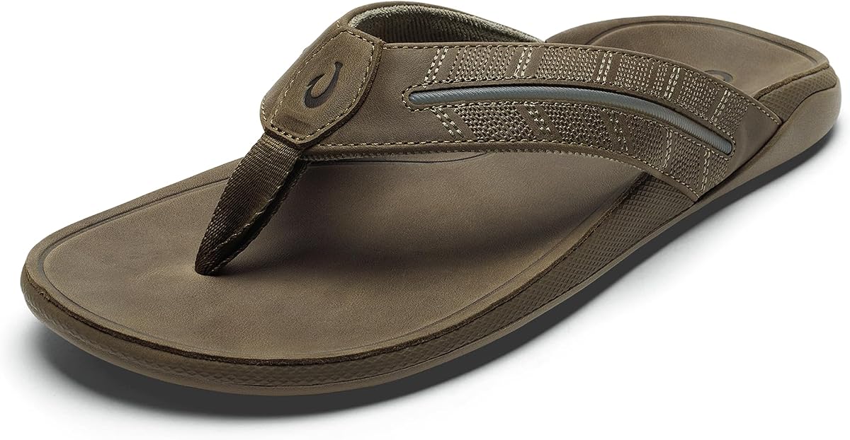 OluKai Tuahine Palm Chanclas impermeables de cuero de plena flor para hombre | Sandalias de playa con soporte para el arco, suela con agarre húmedo para comodidad durante todo el día