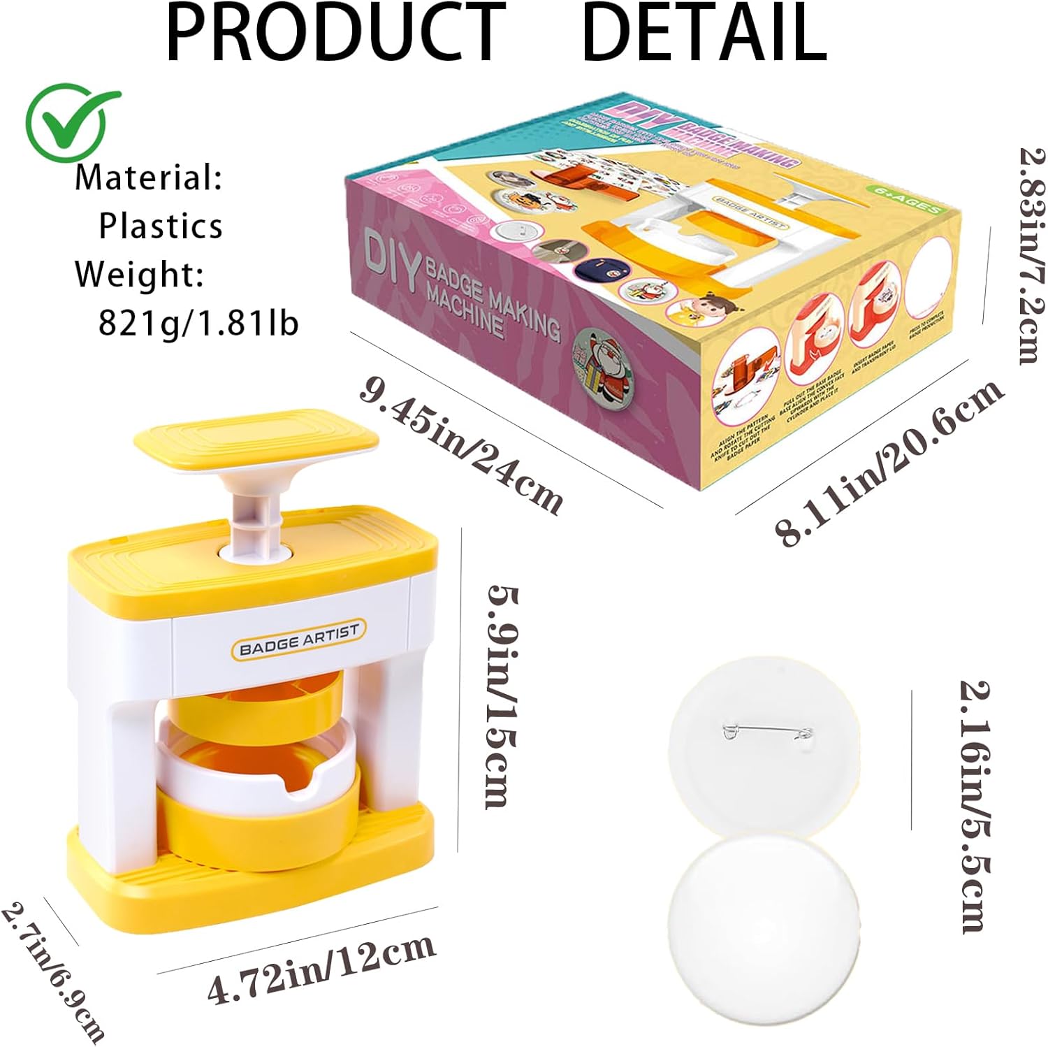 SolaceShine Button Maker Machine, 55mm(2.16inch) DIY Button Parts DIY Pin Badge Press Machine New with 48PCS Button Makersupplies for Pin Maker Christmas, Birthday, Thanksgiving, Valentine's Day Gift