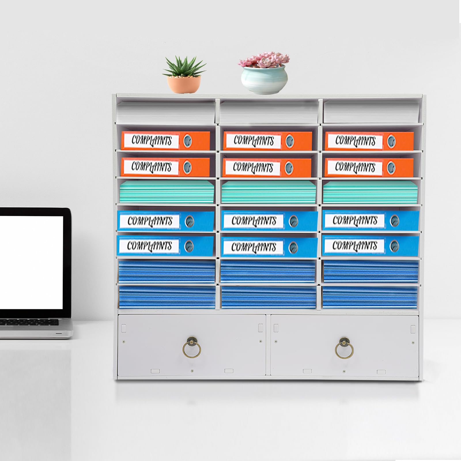 Organizzatore in PVC per documenti, ufficio, 24 scomparti e 2 cassetti, bianco, per l'uso in ufficio e soggiorno