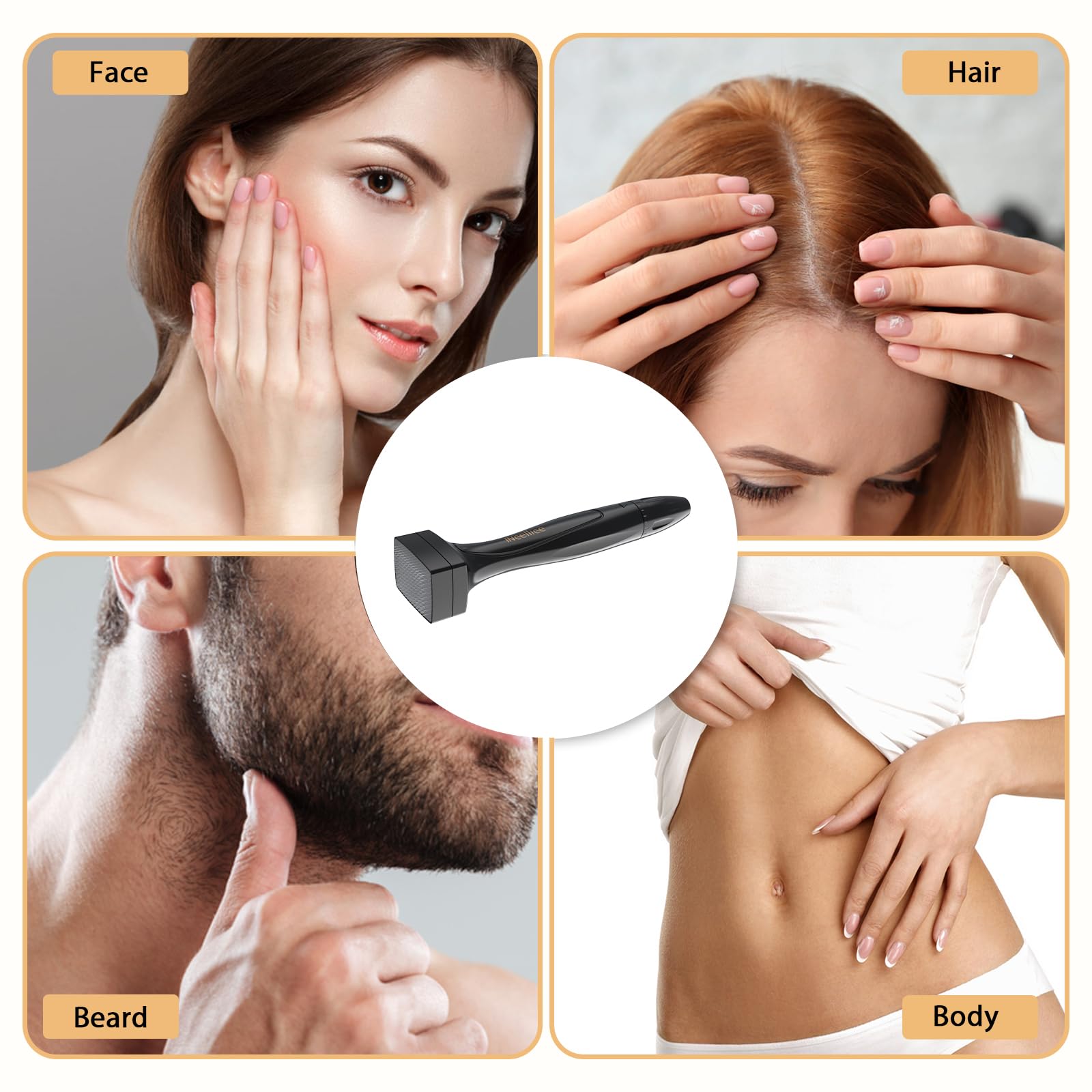Derma Stamp Capelli, Dermastamp Regolabile 0-3mm Professionale Microneedling Stamp per Viso, 140 Titanio Microneedling Pen Derma Roller per Barba, Corpo - Nero
